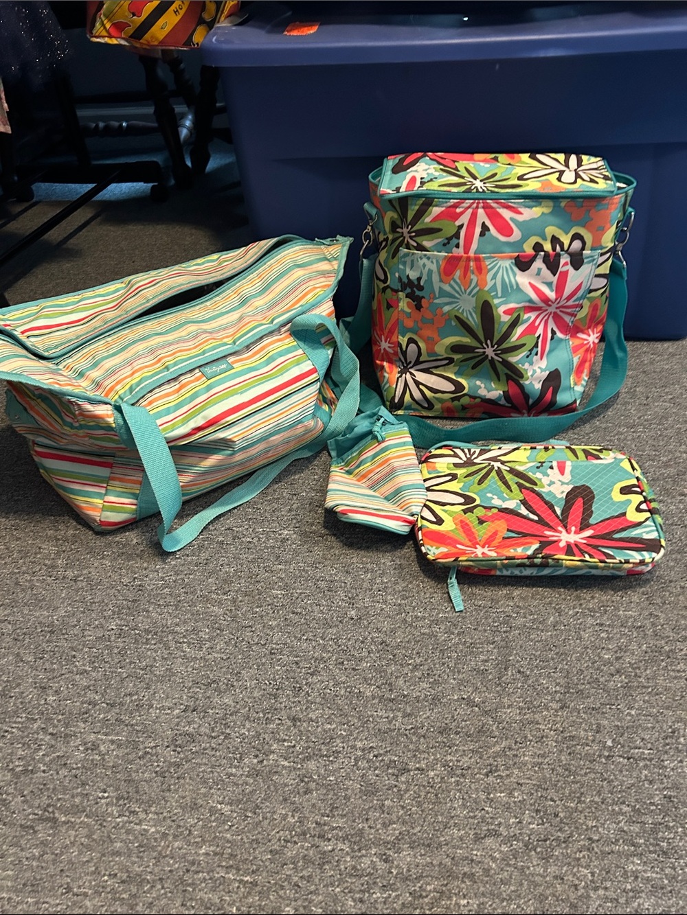 Thirty-one Turquoise Floral and Stripe soft cooler bags